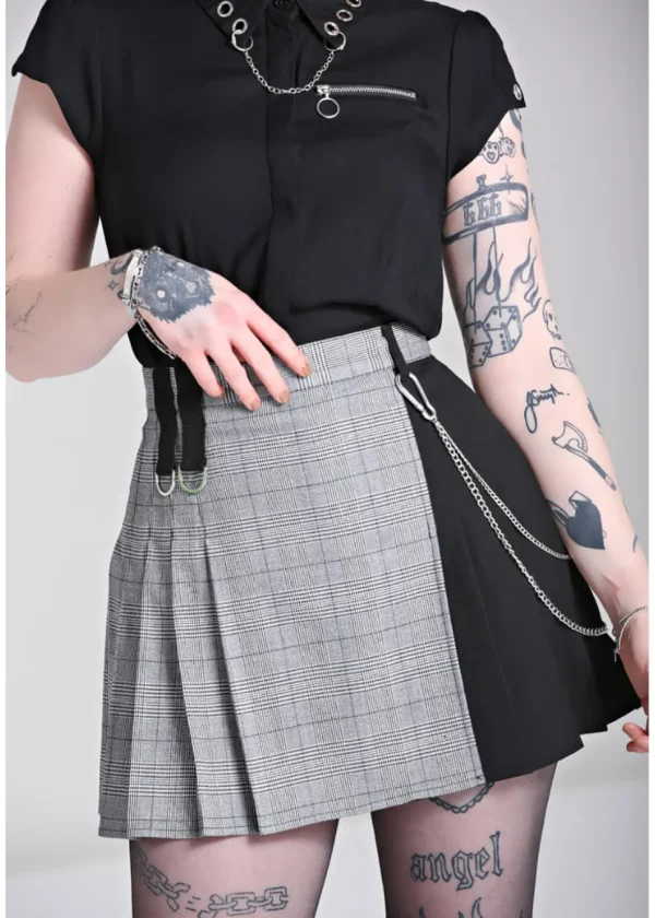 Hell Bunny Mina Tartan 60's Mini Skirt Grey