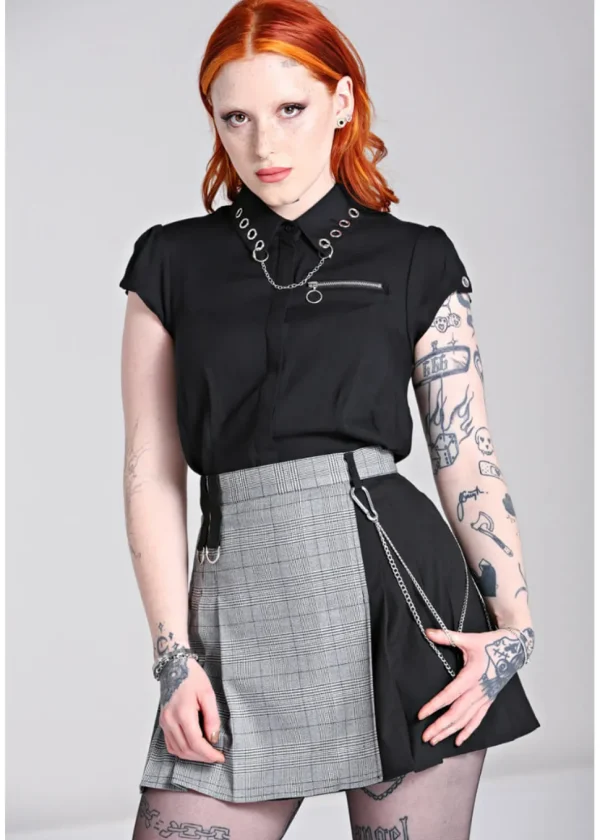 Hell Bunny Mina Tartan 60's Mini Skirt Grey