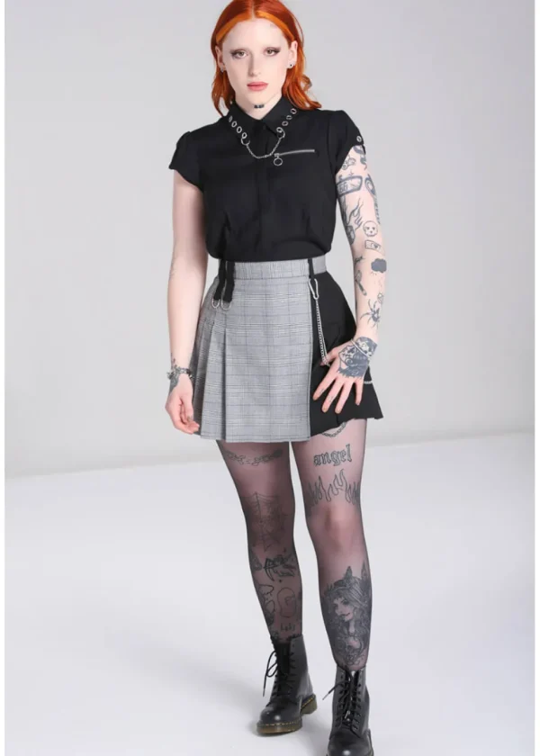 Hell Bunny Mina Tartan 60's Mini Skirt Grey