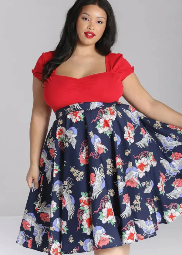 Hell Bunny Misa Crane 50's Swing Skirt Navy
