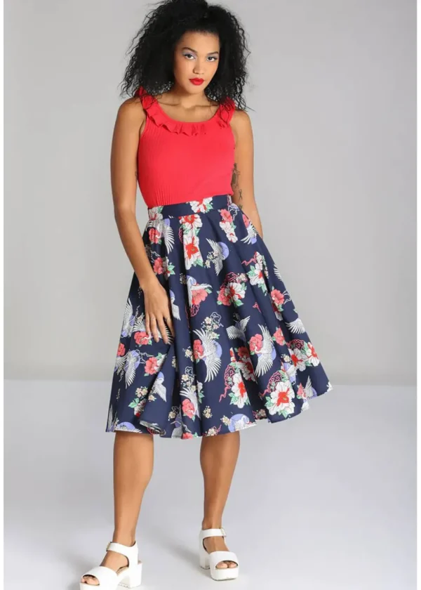 Hell Bunny Misa Crane 50's Swing Skirt Navy