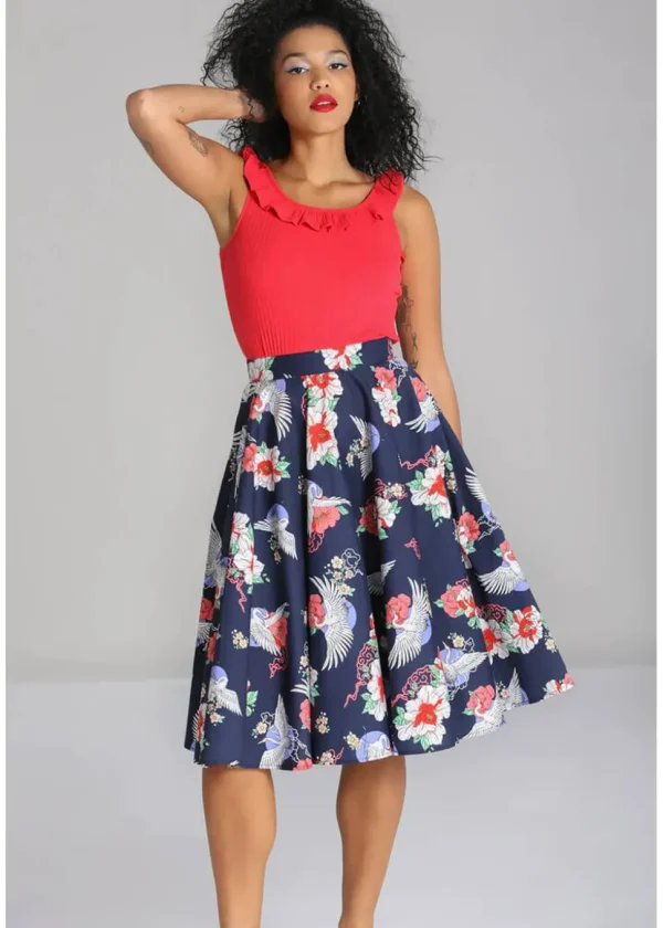 Hell Bunny Misa Crane 50's Swing Skirt Navy