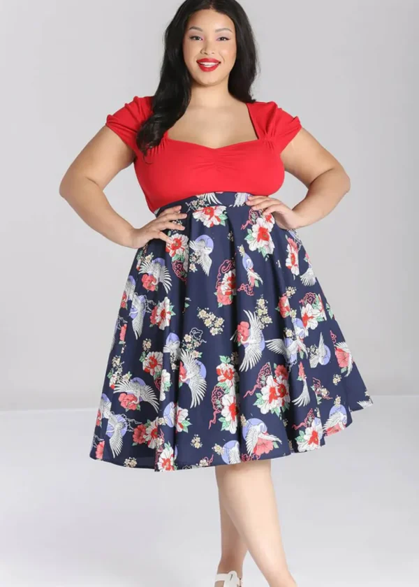 Hell Bunny Misa Crane 50's Swing Skirt Navy