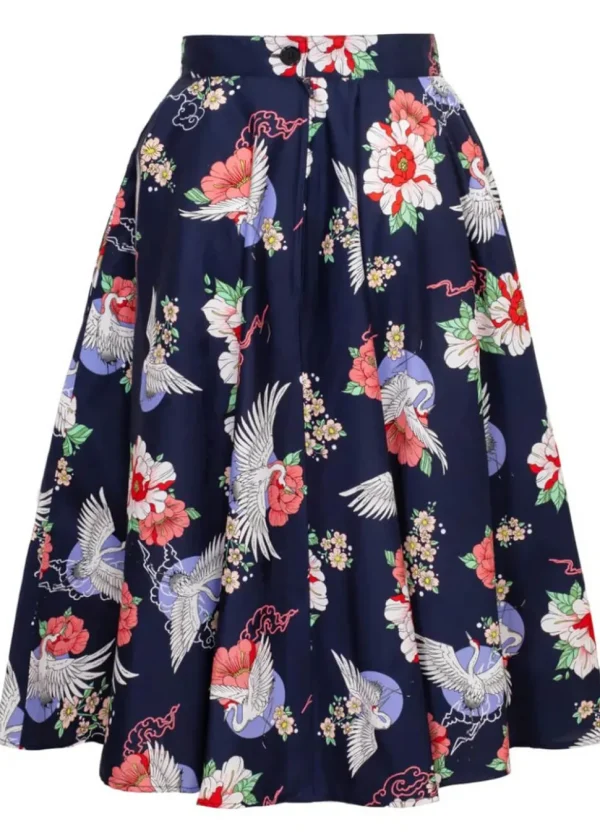 Hell Bunny Misa Crane 50's Swing Skirt Navy