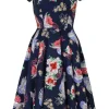 Hell Bunny Misa Cranes 50's Midi Swing Dress Navy