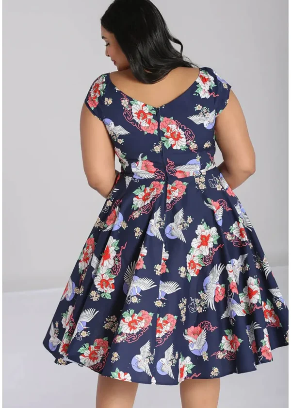 Hell Bunny Misa Cranes 50's Midi Swing Dress Navy