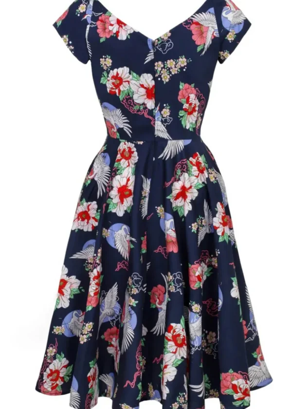 Hell Bunny Misa Cranes 50's Midi Swing Dress Navy