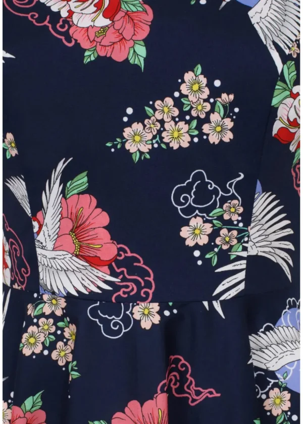 Hell Bunny Misa Cranes 50's Midi Swing Dress Navy