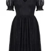 Hell Bunny Mortem Lace 70's Mini Dress Black