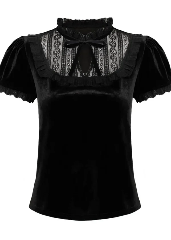Hell Bunny Mourning Velvet 60's Top Black