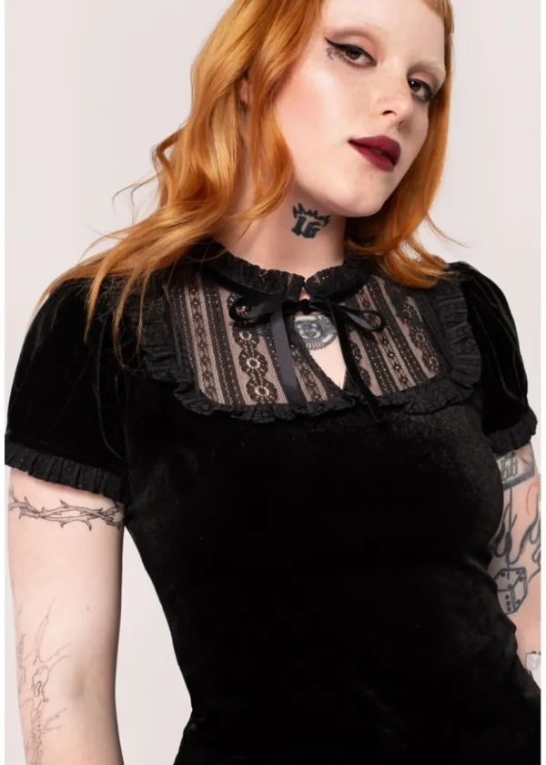 Hell Bunny Mourning Velvet 60's Top Black