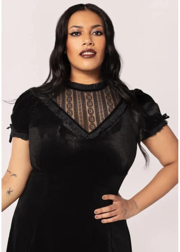 Hell Bunny Mourning Velvet 60's A-Line Dress Black