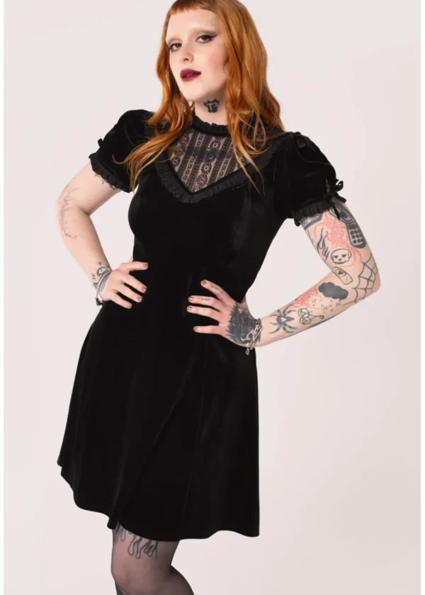 Hell Bunny Mourning Velvet 60's A-Line Dress Black