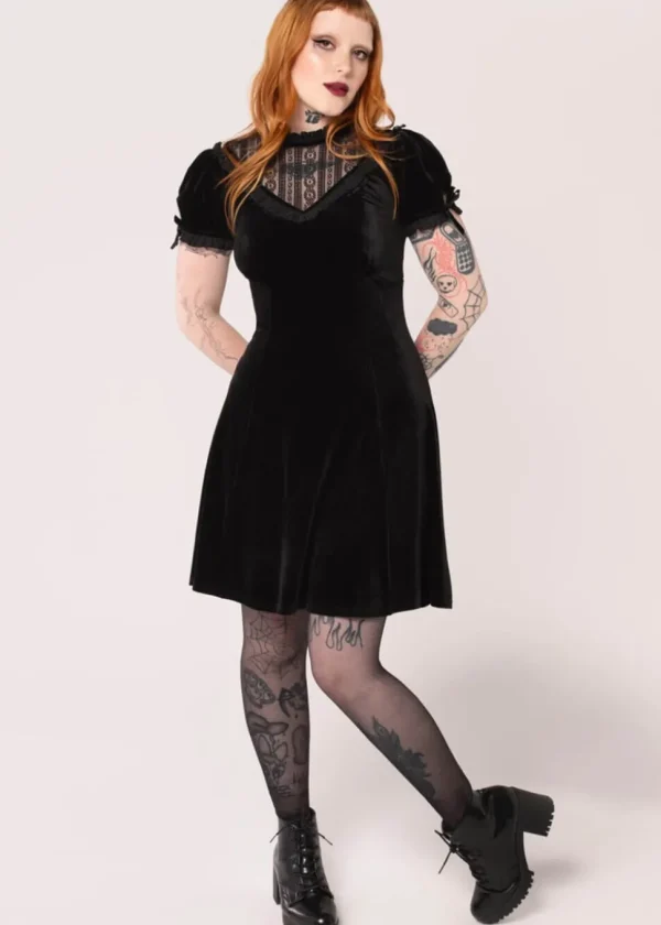 Hell Bunny Mourning Velvet 60's A-Line Dress Black
