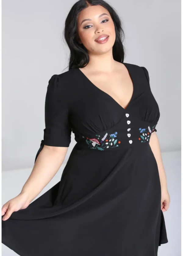 Hell Bunny Natura Mushroom 40's Swing Dress Black