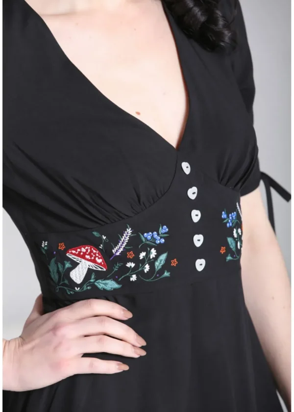 Hell Bunny Natura Mushroom 40's Swing Dress Black