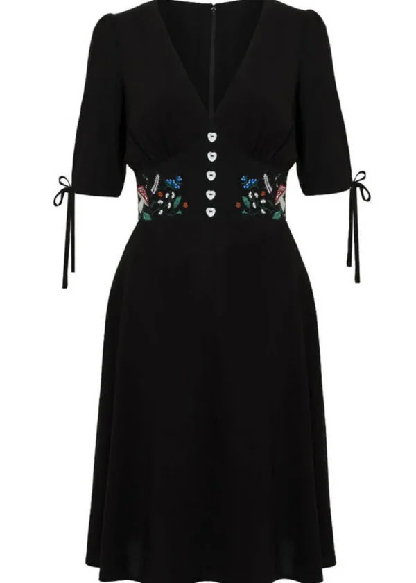 Hell Bunny Natura Mushroom 40's Swing Dress Black