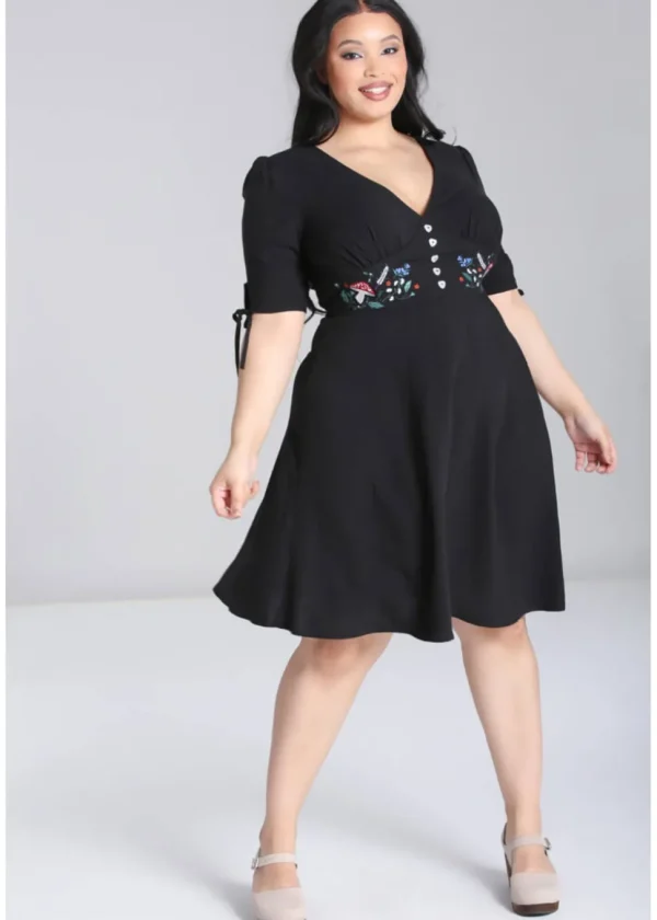 Hell Bunny Natura Mushroom 40's Swing Dress Black