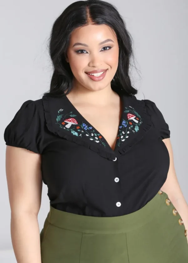 Hell Bunny Natura Mushroom 40's Blouse Black