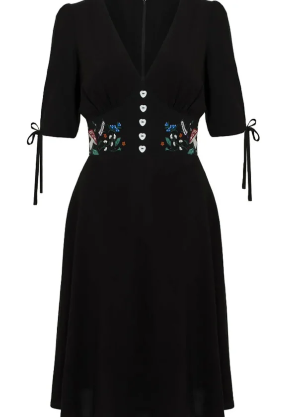 Hell Bunny Natura Mushroom 40's Swing Dress Black
