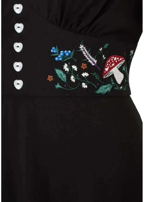 Hell Bunny Natura Mushroom 40's Swing Dress Black