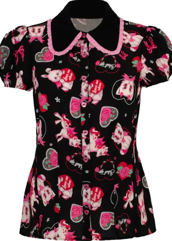 Hell Bunny Not Into You Hellcat 40's Blouse Black