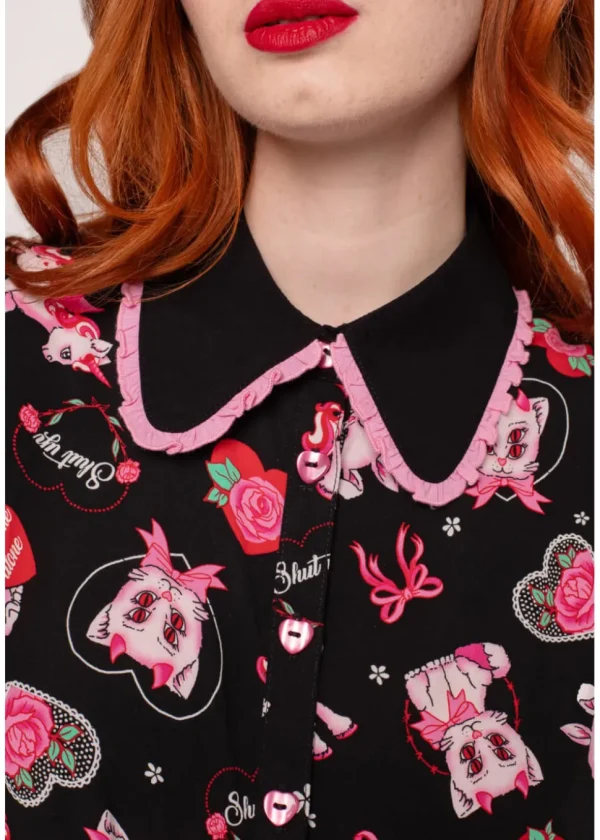 Hell Bunny Not Into You Hellcat 40's Blouse Black
