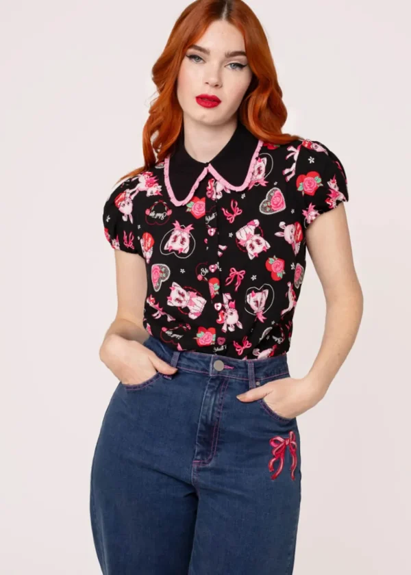 Hell Bunny Not Into You Hellcat 40's Blouse Black