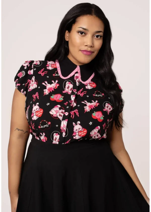 Hell Bunny Not Into You Hellcat 40's Blouse Black