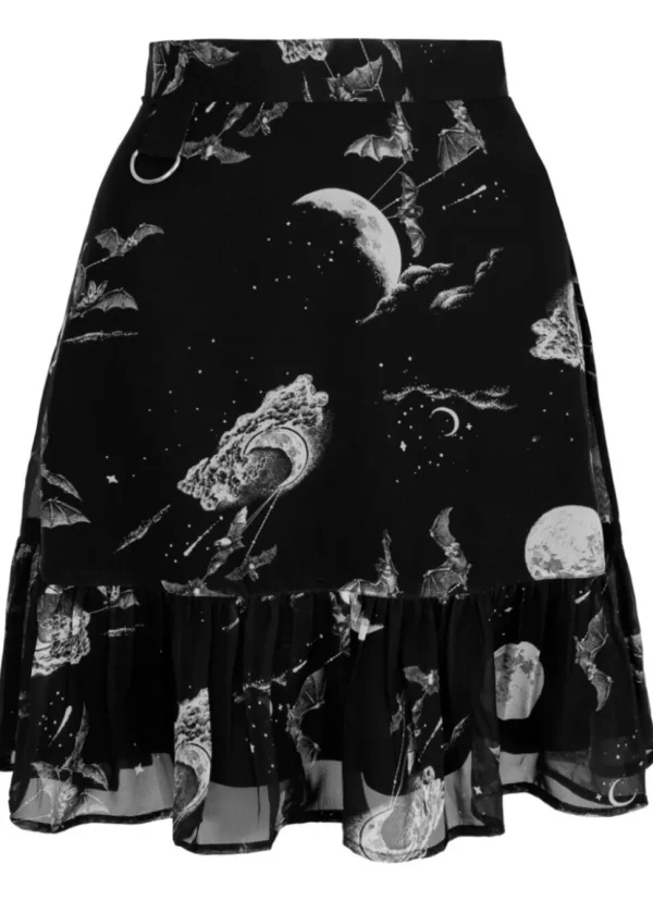 Hell Bunny Over The Moon Bats 60's Skirt Black