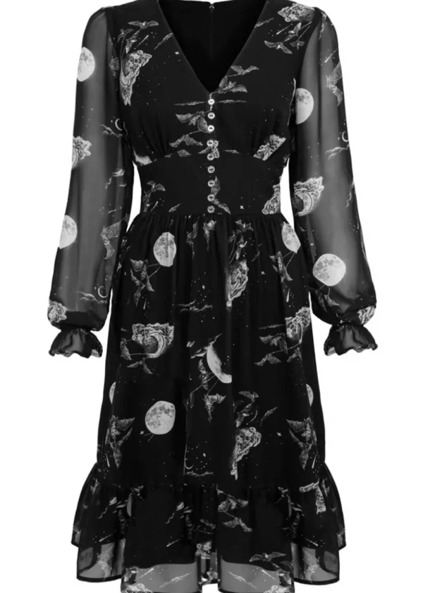 Hell Bunny Over The Moon Bats 40's Dress Black