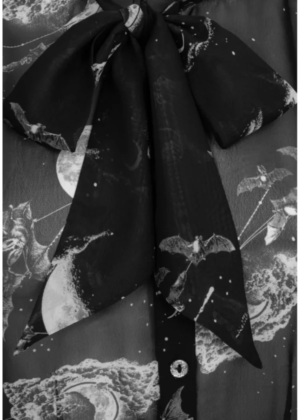 Hell Bunny Over The Moon Bats 40's Blouse Black