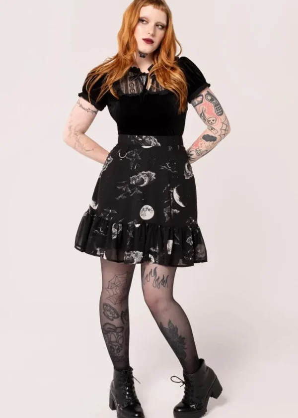 Hell Bunny Over The Moon Bats 60's Skirt Black
