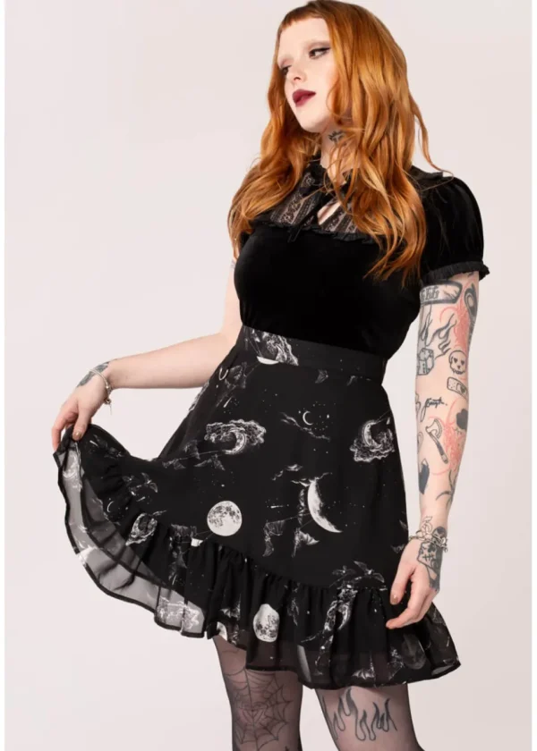 Hell Bunny Over The Moon Bats 60's Skirt Black