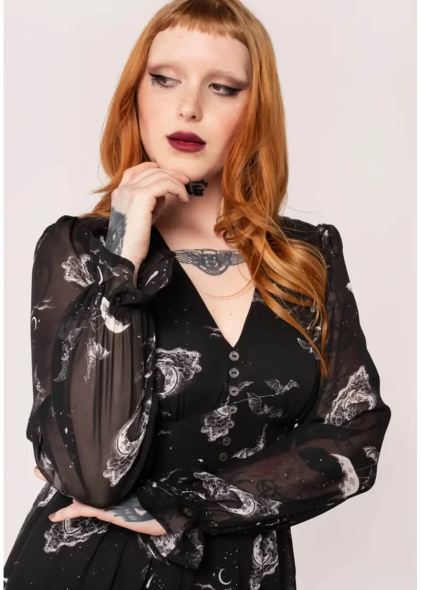 Hell Bunny Over The Moon Bats 40's Dress Black