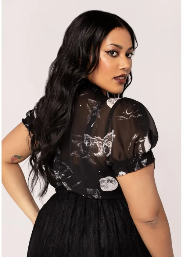 Hell Bunny Over The Moon Bats 40's Blouse Black