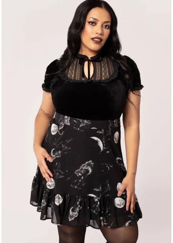 Hell Bunny Over The Moon Bats 60's Skirt Black