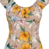 Hell Bunny Pattaya Floral Top Beige Coloured