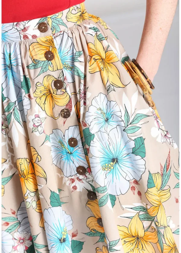 Hell Bunny Pattaya Floral 50's Swing Skirt Beige