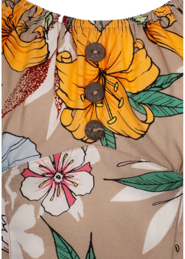 Hell Bunny Pattaya Floral Top Beige Coloured