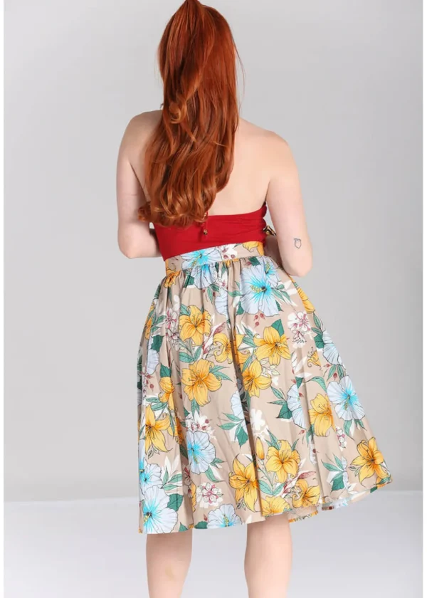 Hell Bunny Pattaya Floral 50's Swing Skirt Beige