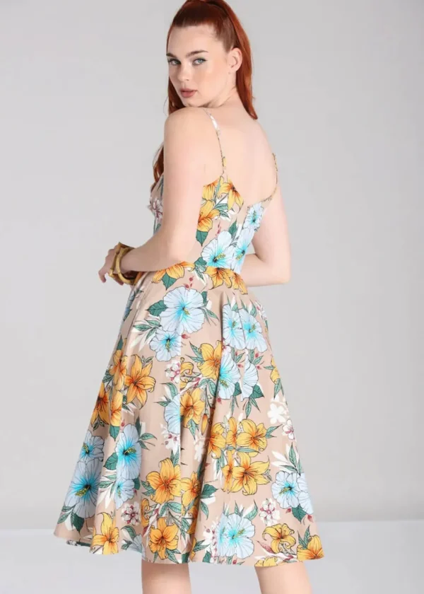 Hell Bunny Pattaya Floral 50's Swing Dress Beige