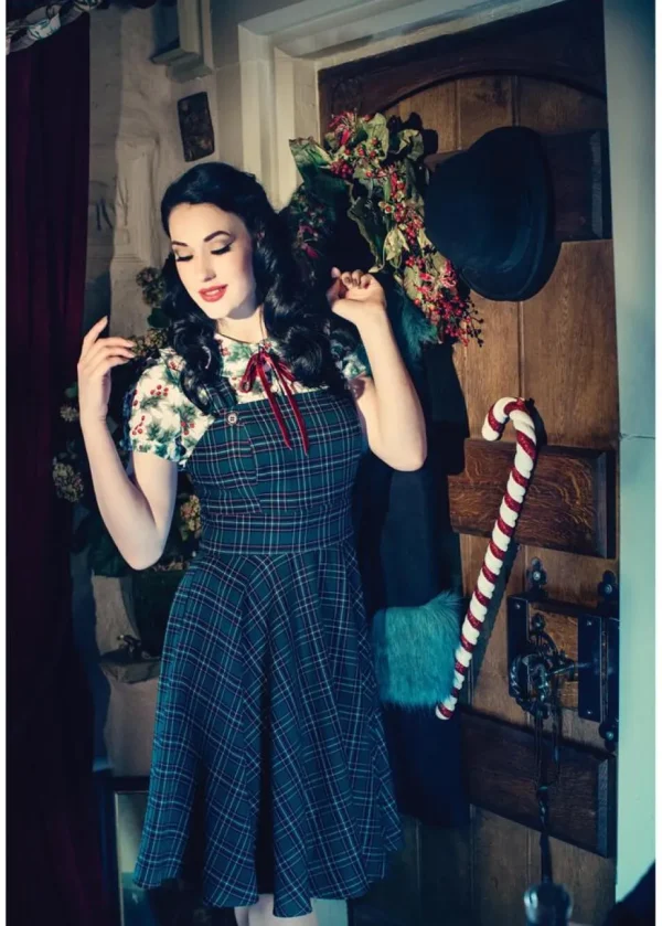 Hell Bunny Peebles Tartan Pinefore 40's Dress Green