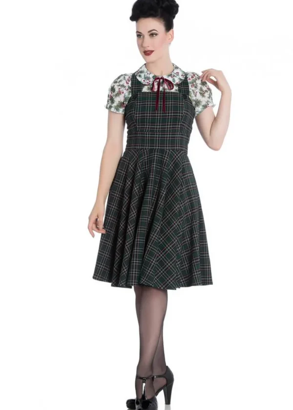 Hell Bunny Peebles Tartan Pinefore 40's Dress Green