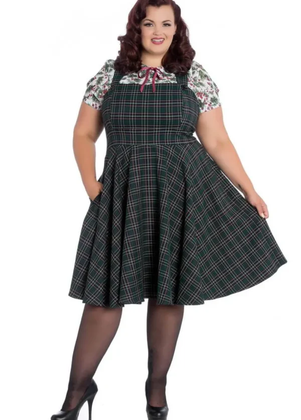 Hell Bunny Peebles Tartan Pinefore 40's Dress Green