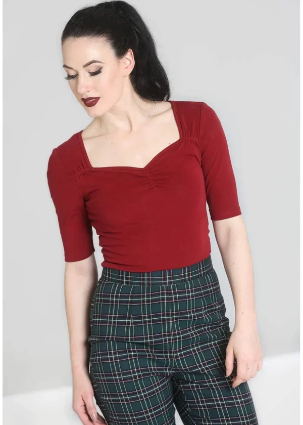 Hell Bunny Philippa 50's Top Burgundy Colour