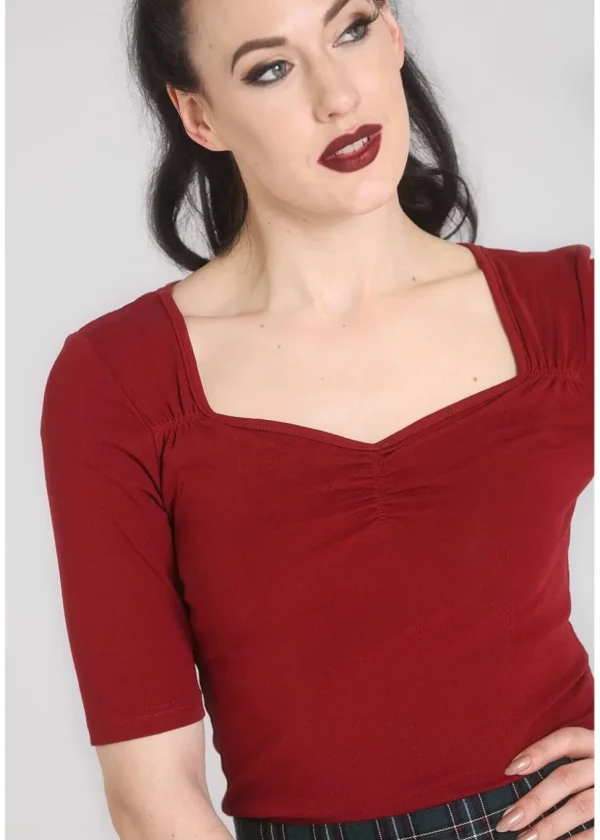 Hell Bunny Philippa 50's Top Burgundy Colour