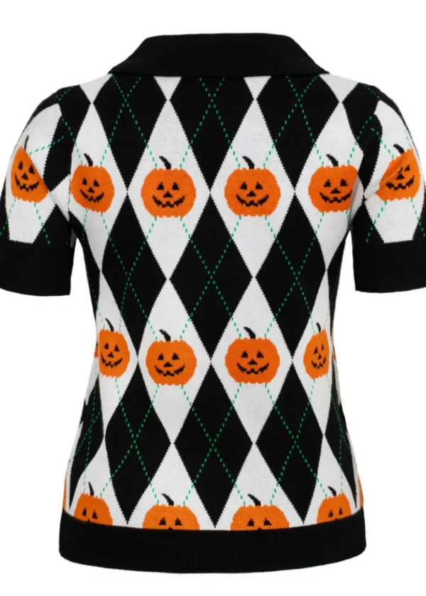 Hell Bunny Pumpkin Head Top Pullover Black White
