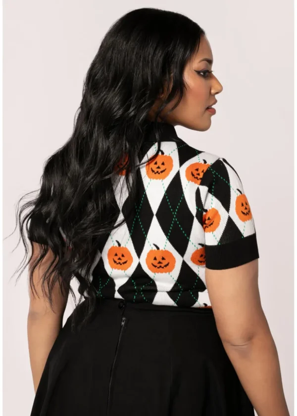 Hell Bunny Pumpkin Head Top Pullover Black White