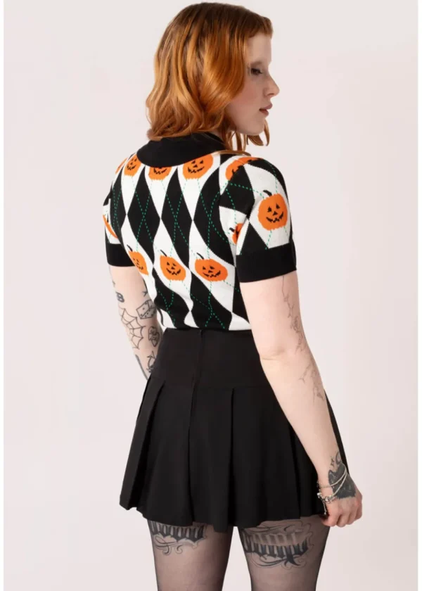 Hell Bunny Pumpkin Head Top Pullover Black White